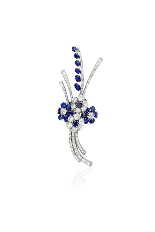 Platinum Sapphire and Diamond Brooch
