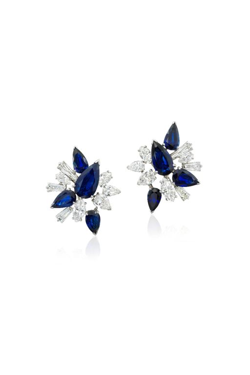 Pair of Platinum Sapphire and Diamond Earrings
