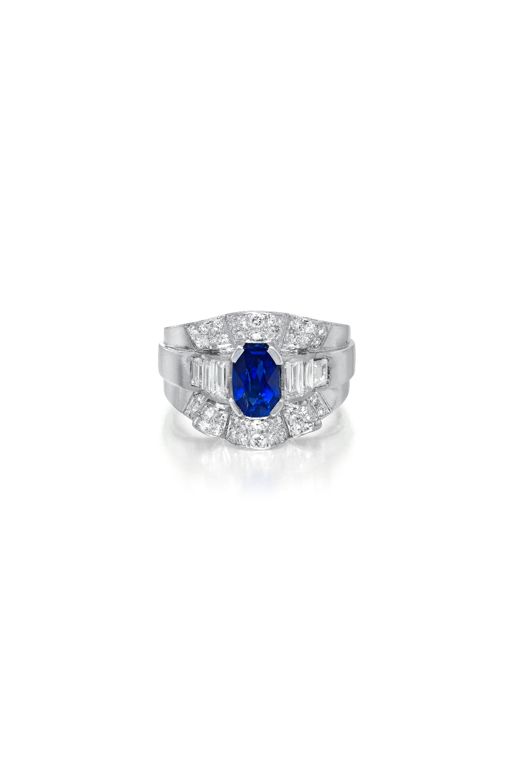 Platinum Sapphire and Diamond Ring