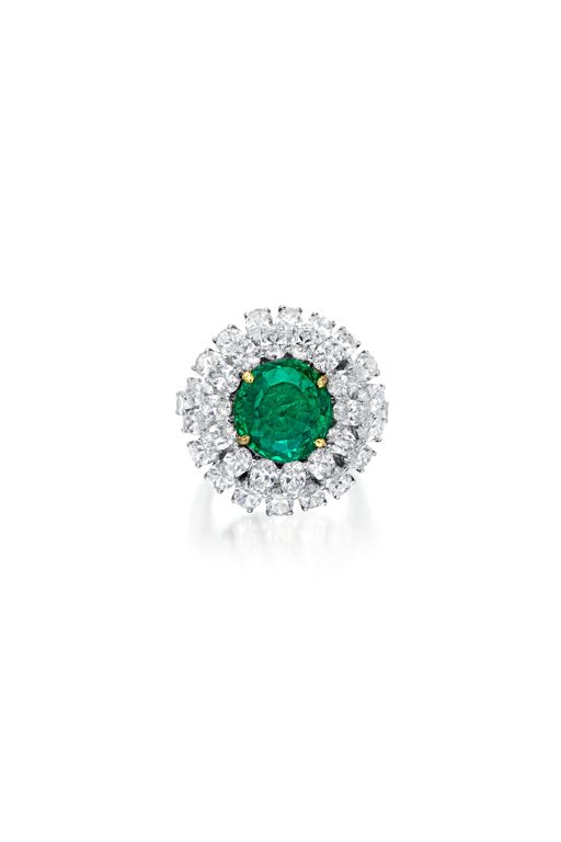 Platinum Emerald and Diamond Ring