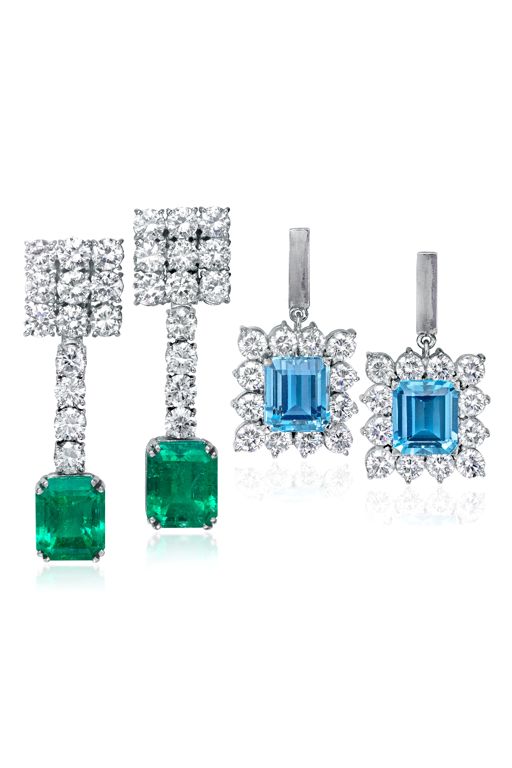 Platinum Emerald and Diamond Earrings