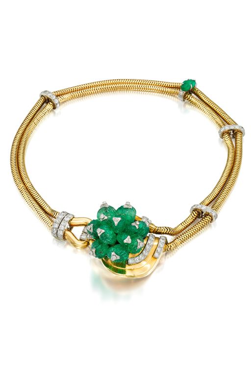 18k Gold Emerald and Diamond Necklace