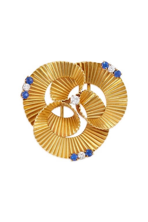 14k Gold Sapphire and Diamond Brooch