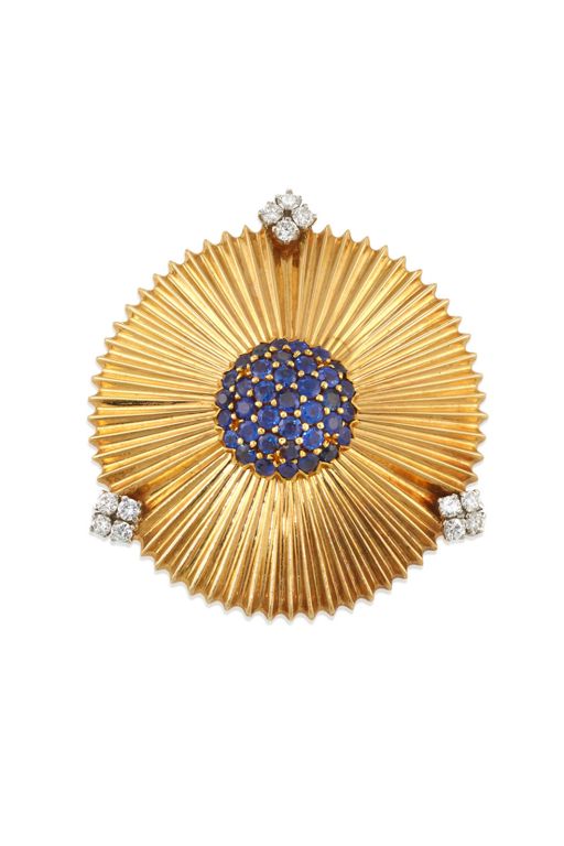 14k Gold Sapphire and Diamond Brooch