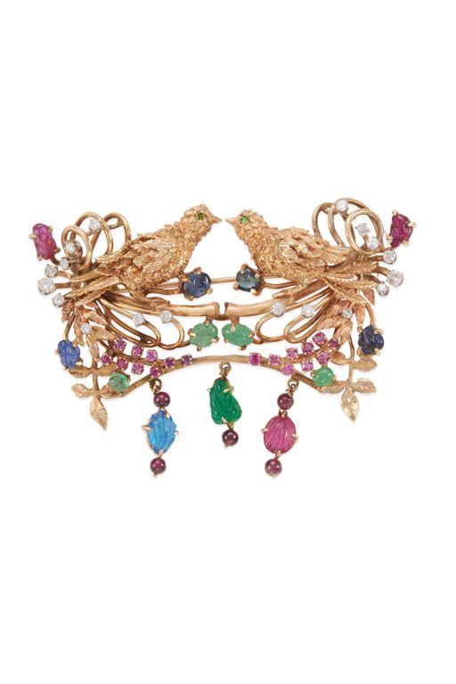 12k Gold Multi-Gem Brooch