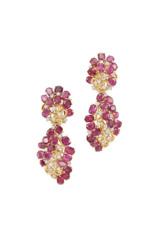 Pair of 14k Gold Ruby and Diamond Earrings