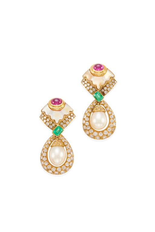 Pair of 16k Gold Multi-Gem Earrings