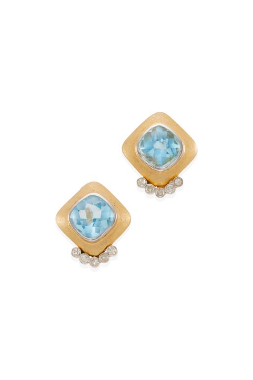 Pair of 14k Gold Diamond and Topaz Earrings