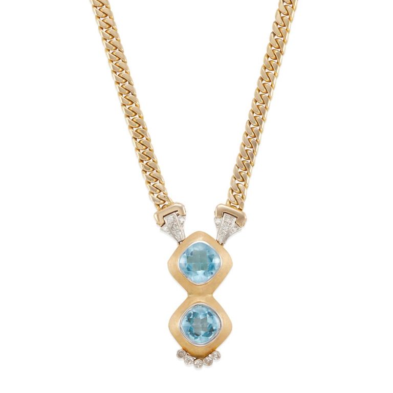 14k Gold Diamond and Topaz Pendant Necklace