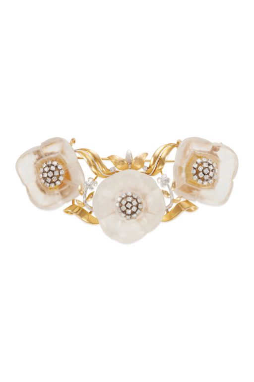 14k Gold Diamond and Quartz Brooch
