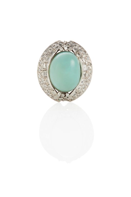 Silver Diamond and Turquoise Ring