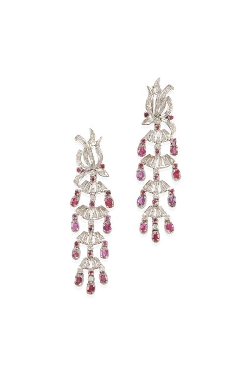 Pair of Silver Ruby and Diamond Earrings