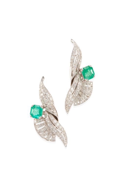 Pair of 10k Gold Emerald and Diamond Earrings