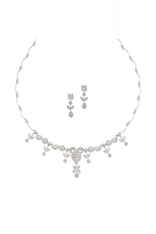 18k Gold Diamond Necklace and Earrings