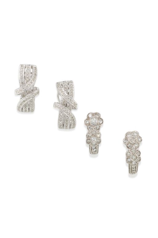 Two Pairs of 14k Gold Diamond Earrings