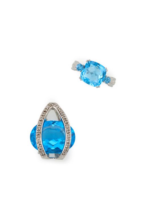14k Gold Topaz and Diamond Ring and Pendant
