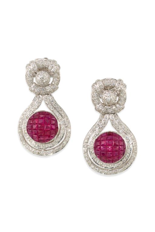 Pair of 18k Gold Ruby and Diamond Earrings