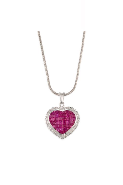 Gold Ruby and Diamond Pendant Necklace