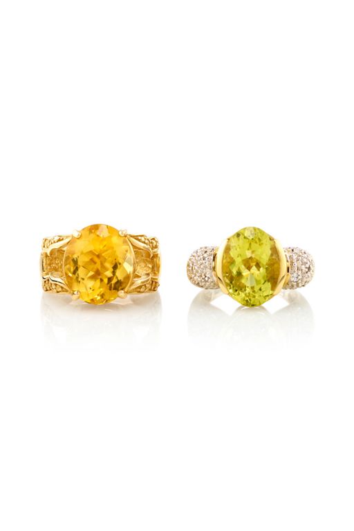 Two Citrine, Peridot and Diamond Rings