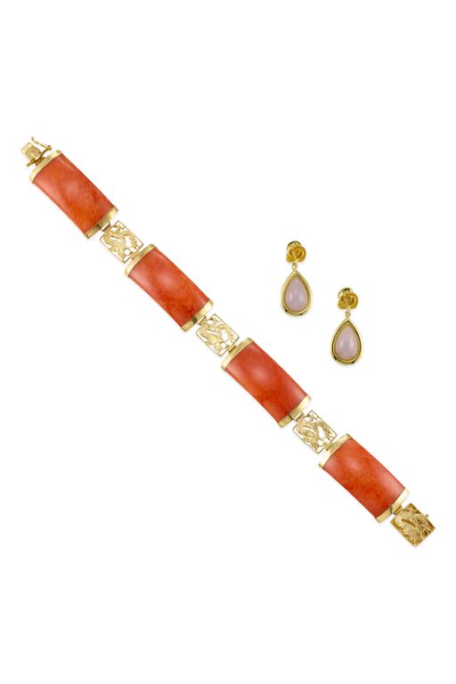 14k Gold Jade Bracelet and Earrings