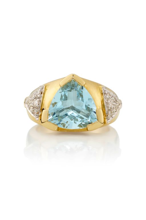 18k Gold Aquamarine and Diamond Ring