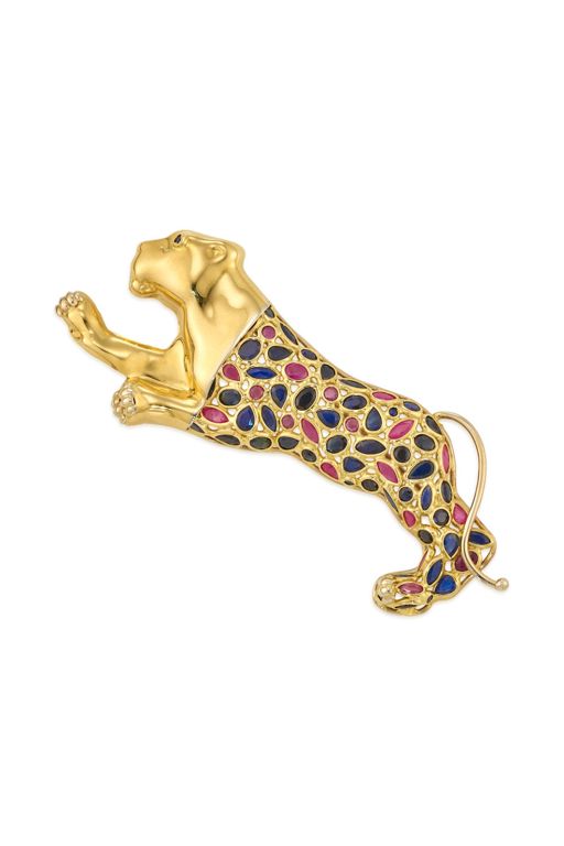 14k Gold Sapphire and Ruby Brooch