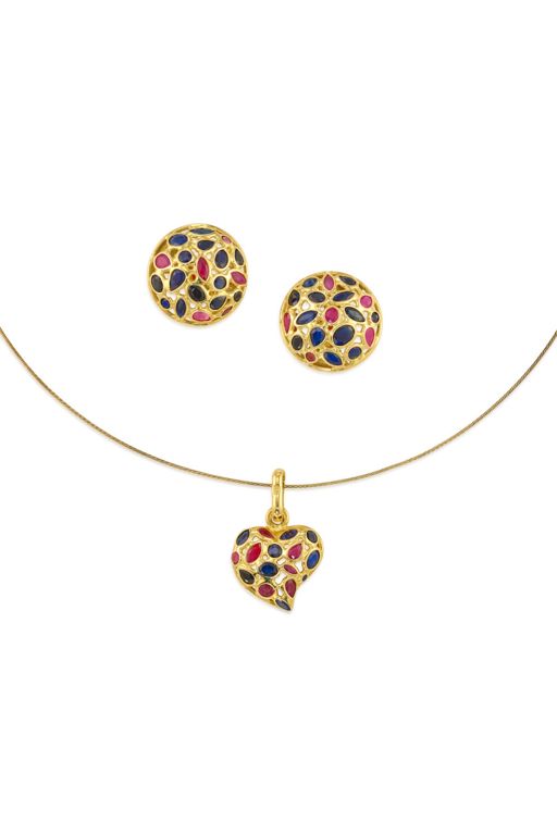 Gold Ruby and Sapphire Jewelry Set