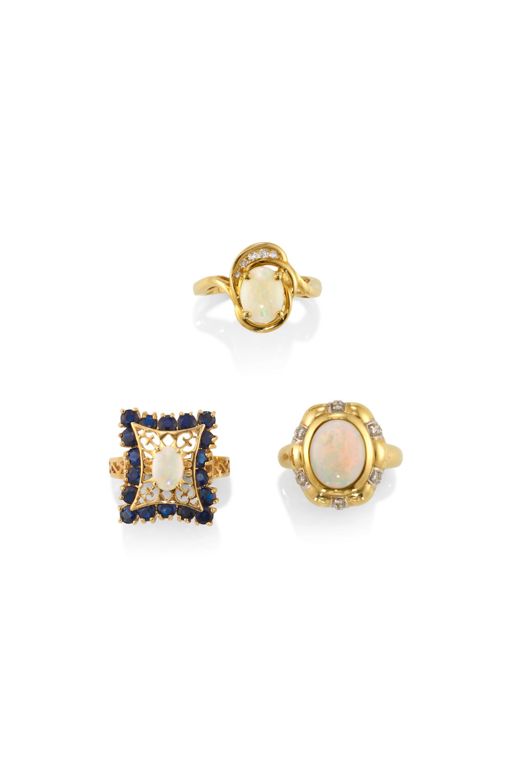 Three 14k Gold Multi-Gem Rings