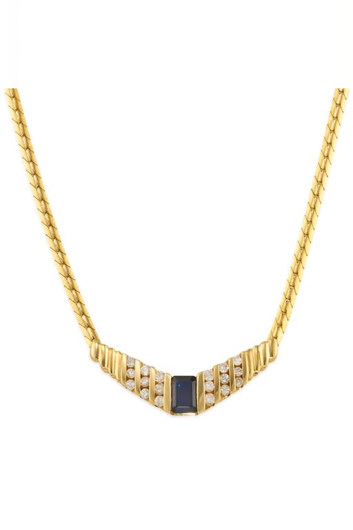 14k Gold Sapphire and Diamond Pendant Necklace