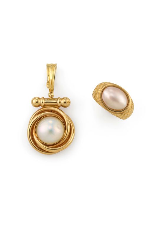 14k Gold Pearl Ring and Pendant