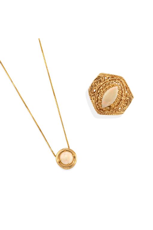 10k Gold Opal Ring and Pendant Necklace