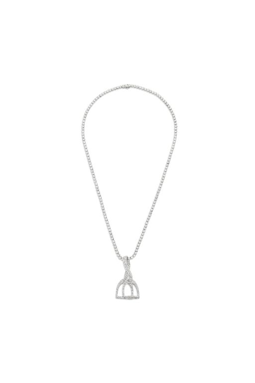 18k White Gold Diamond Equestrian Pendant Necklace