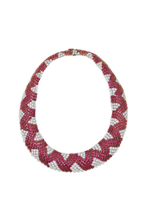 18k Two-Tone Gold Ruby and Diamond Necklace