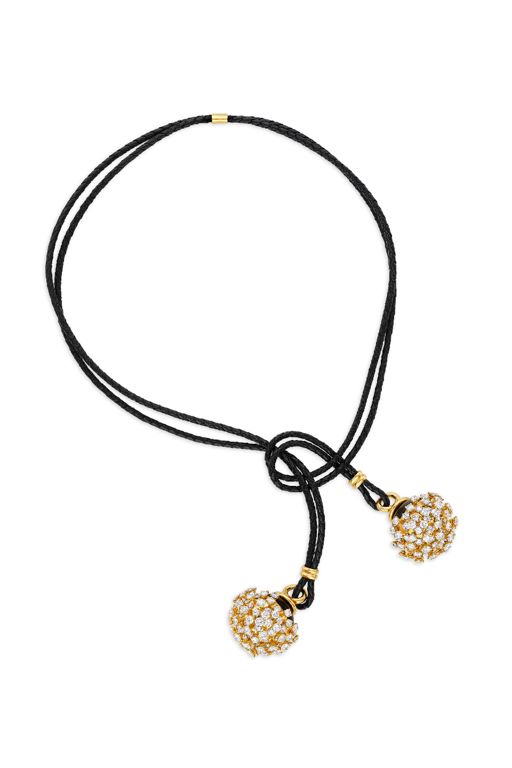 Yellow Gold, Ebony and Leather Diamond Necklace