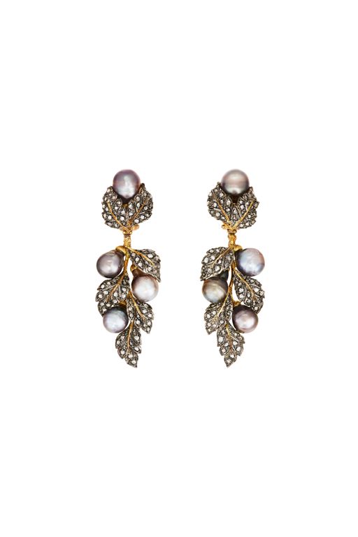 18k Gold and Silver Pearl and Diamond Earrings