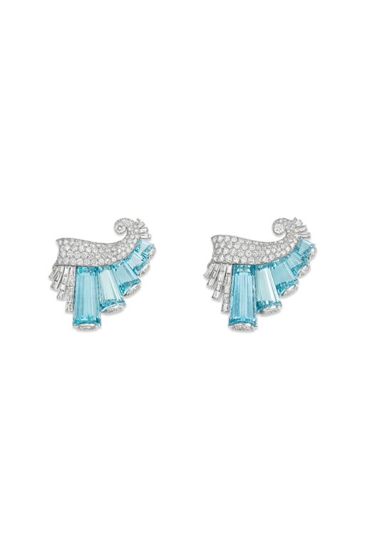 Two Platinum Aquamarine and Diamond Brooches