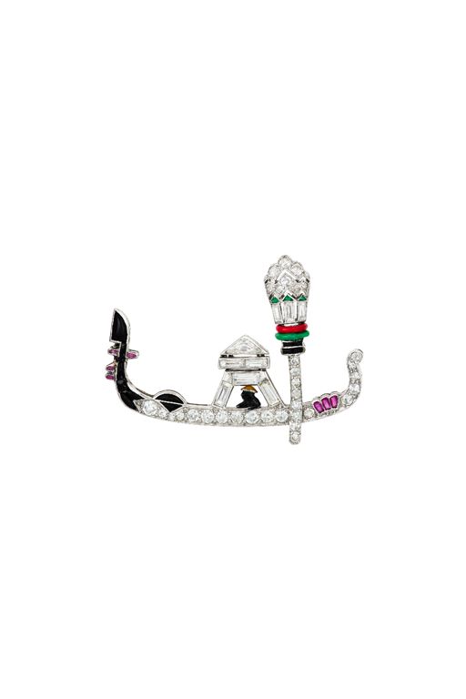 Platinum Multi-Gem River Barge Boat Brooch