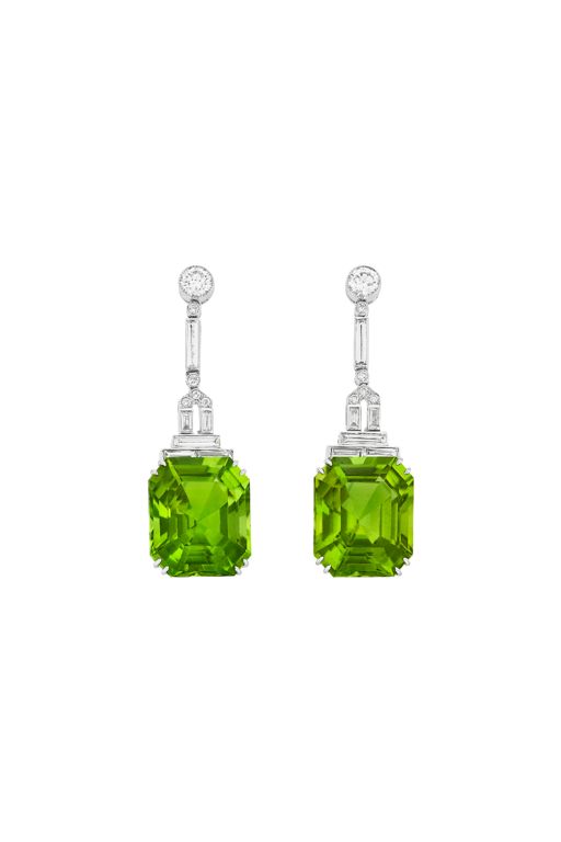 Platinum Peridot and Diamond Earrings
