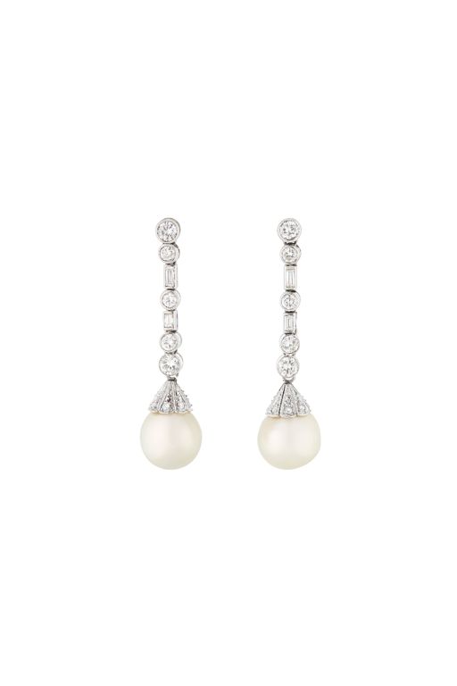 Platinum and White Gold Diamond and Pearl Earrings