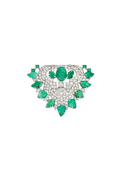 Platinum Emerald and Diamond Brooch