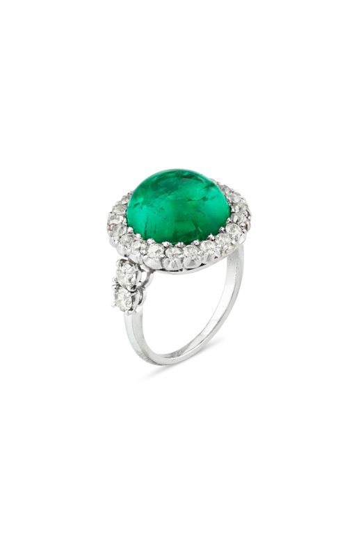 Platinum and Yellow Gold Emerald and Diamond Ring