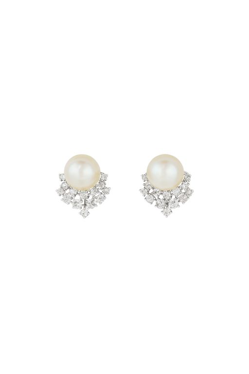 Platinum Pearl and Diamond Earrings