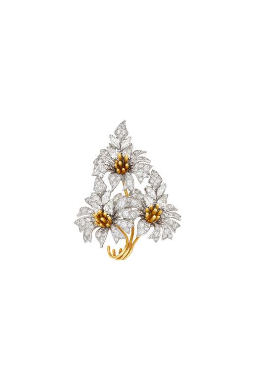 Platinum and Yellow Gold Diamond Flower Brooch