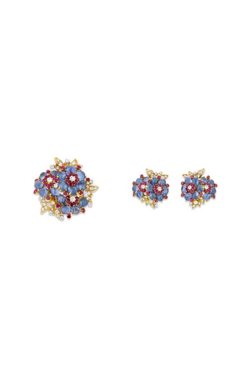 Yellow Gold and Platinum Multi-Gem Jewelry Set