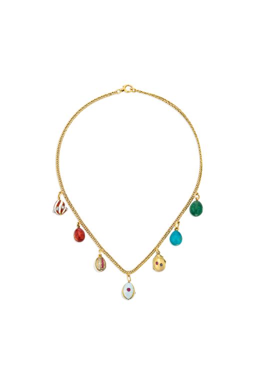 Gold and Silver Multi-Gem Egg Pendant Necklace