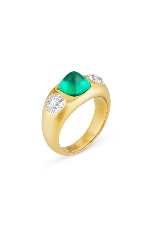 Yellow Gold Emerald and Diamond Gypsy Ring