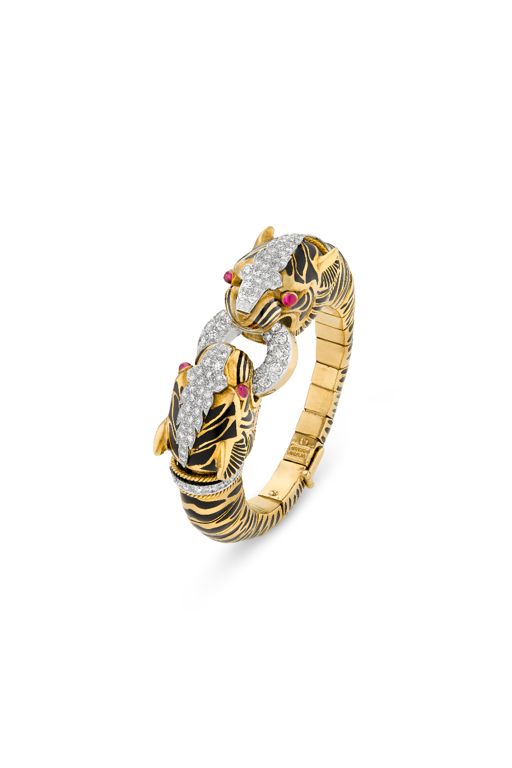 Yellow Gold and Platinum Multi-Gem Tiger Bracelet