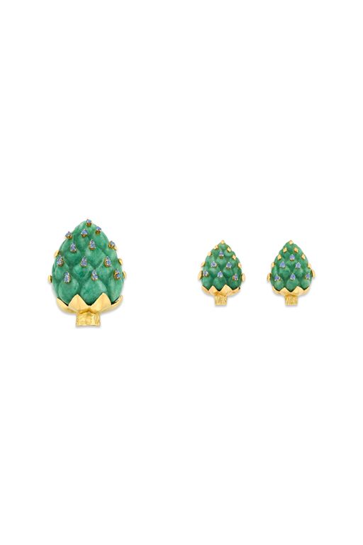 18k Yellow Gold Gemstone Artichoke Jewelry Set
