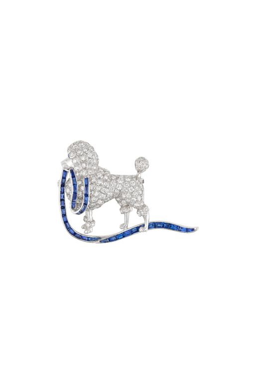 Platinum Sapphire and Diamond Poodle Brooch