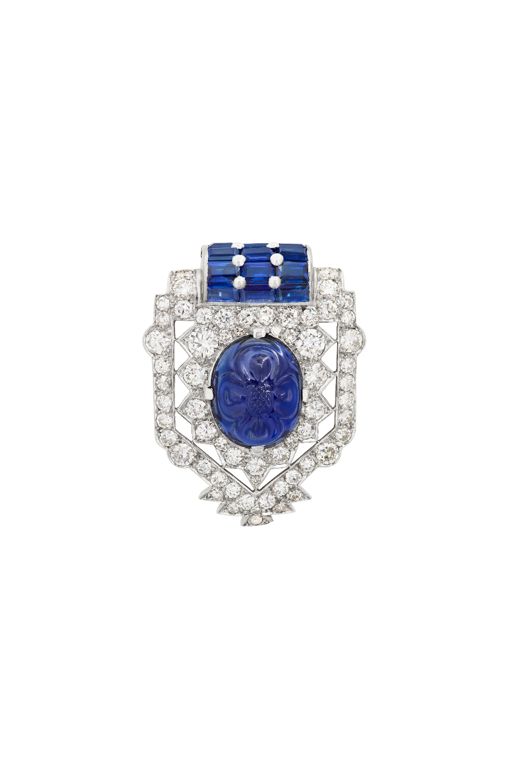 Platinum and Gold Sapphire and Diamond Brooch